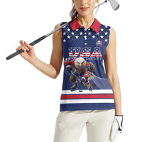 Custom USA Ice Hockey Women Sleeveless Polo Shirt Eagle Mascot