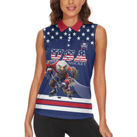 Custom USA Ice Hockey Women Sleeveless Polo Shirt Eagle Mascot