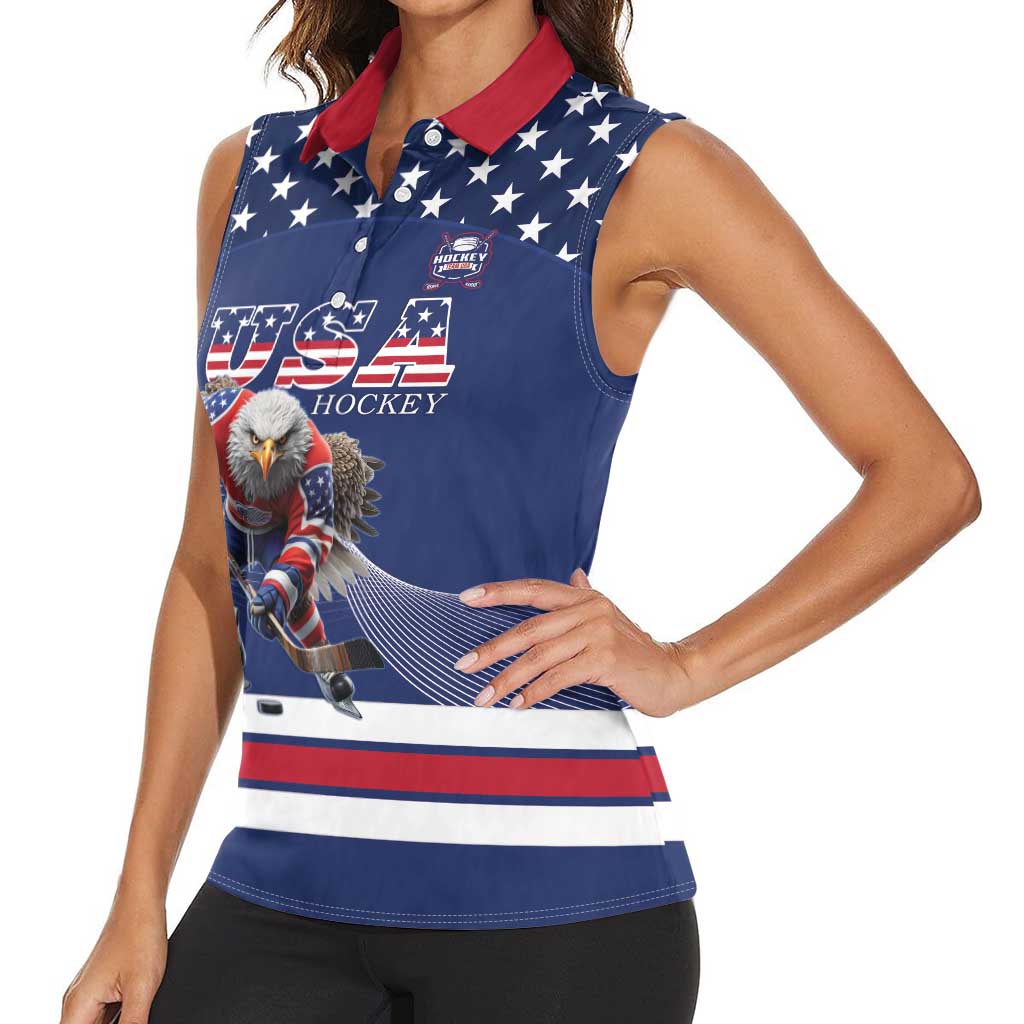 Custom USA Ice Hockey Women Sleeveless Polo Shirt Eagle Mascot