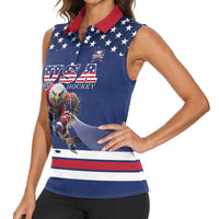 Custom USA Ice Hockey Women Sleeveless Polo Shirt Eagle Mascot