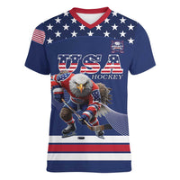 Custom USA Ice Hockey Women V-Neck T-Shirt Eagle Mascot