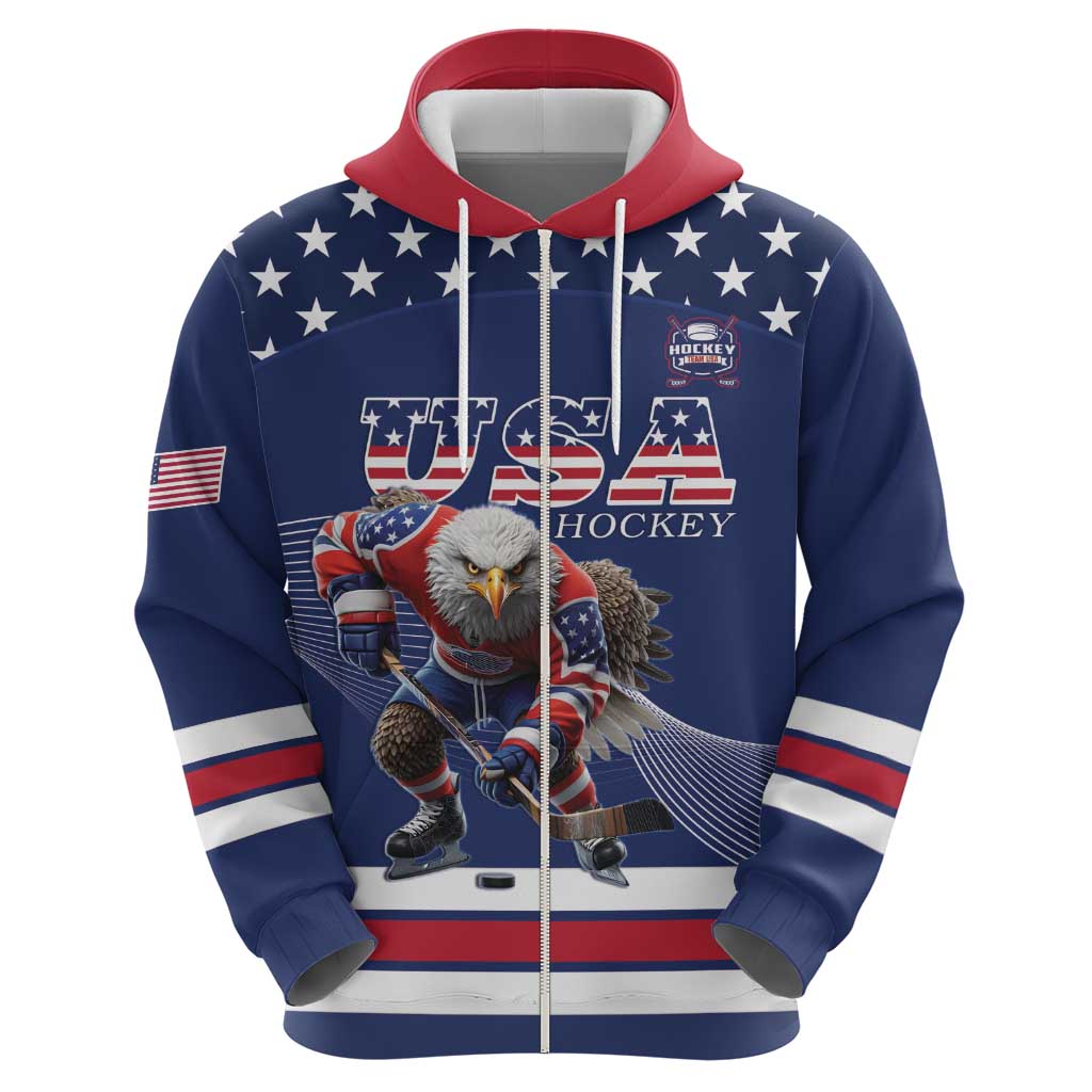Custom USA Ice Hockey Zip Hoodie Eagle Mascot