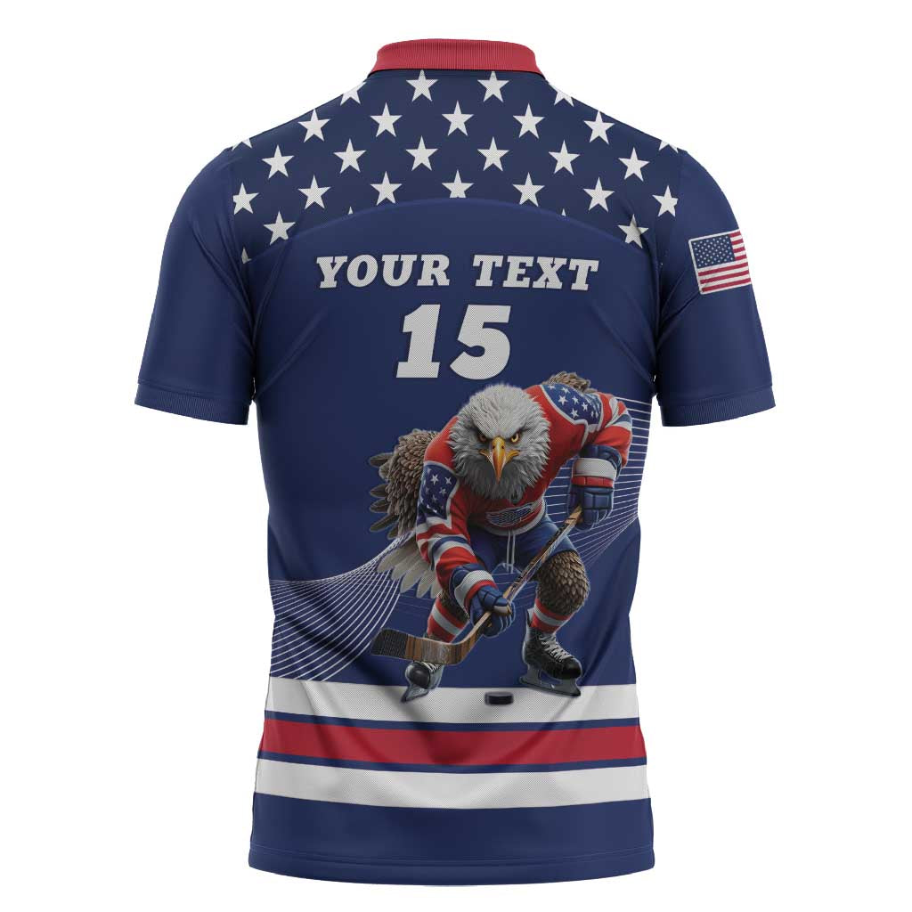 Custom USA Ice Hockey Zipper Polo Shirt Eagle Mascot