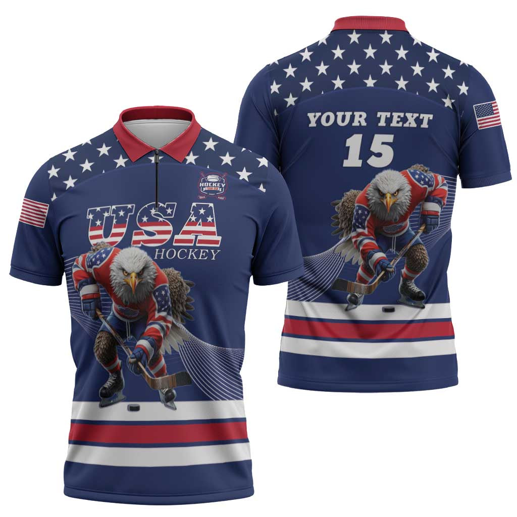 Custom USA Ice Hockey Zipper Polo Shirt Eagle Mascot