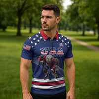 Custom USA Ice Hockey Zipper Polo Shirt Eagle Mascot
