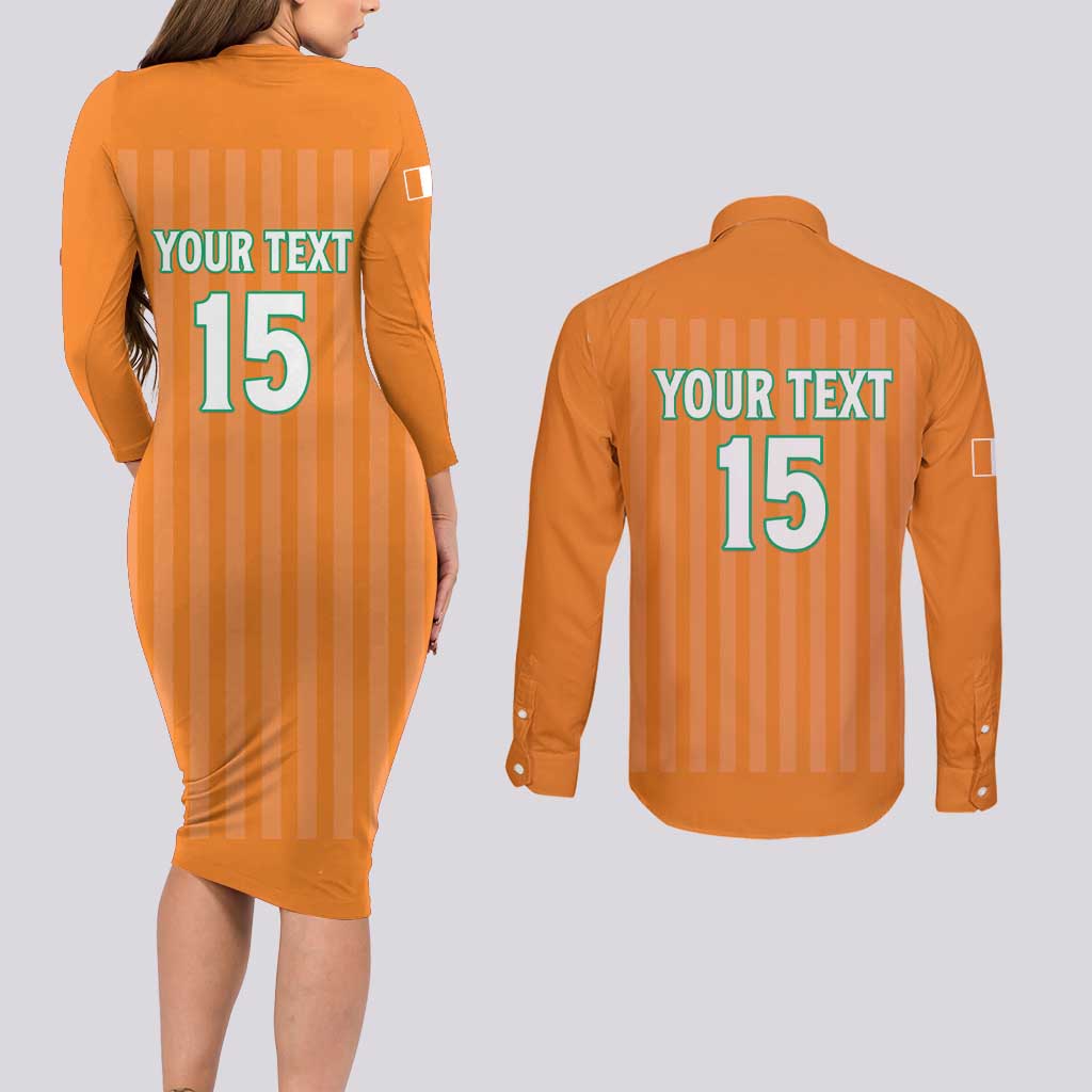 Custom Ivory Coast Football Couples Matching Long Sleeve Bodycon Dress and Long Sleeve Button Shirt Come On Elephants