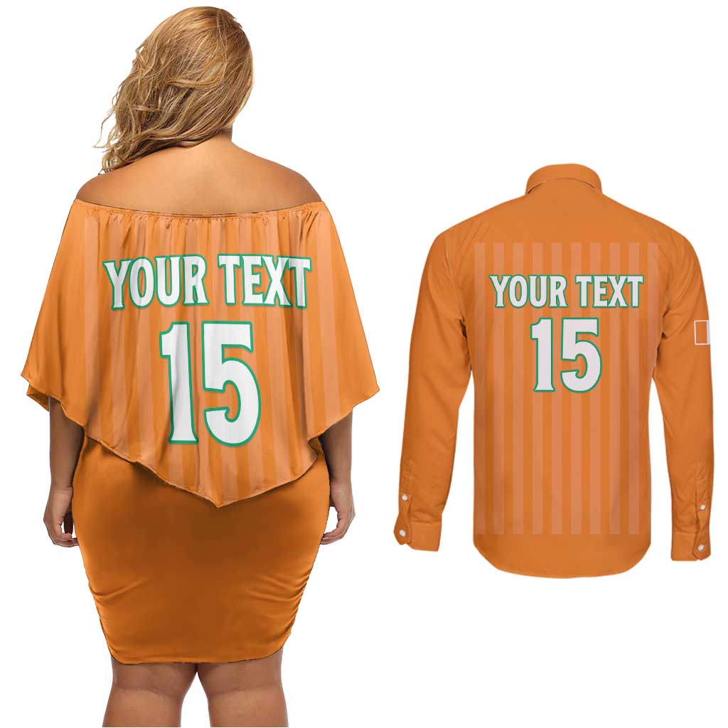 Custom Ivory Coast Football Couples Matching Off Shoulder Short Dress and Long Sleeve Button Shirt Come On Elephants