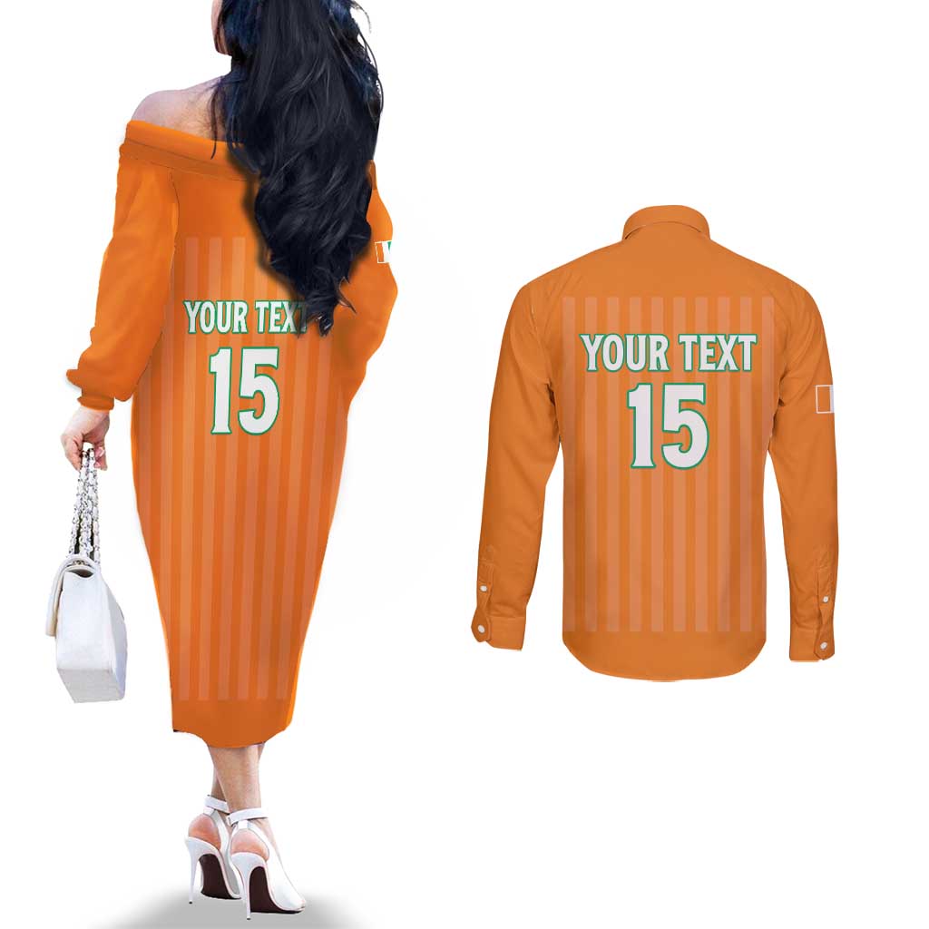 Custom Ivory Coast Football Couples Matching Off The Shoulder Long Sleeve Dress and Long Sleeve Button Shirt Come On Elephants