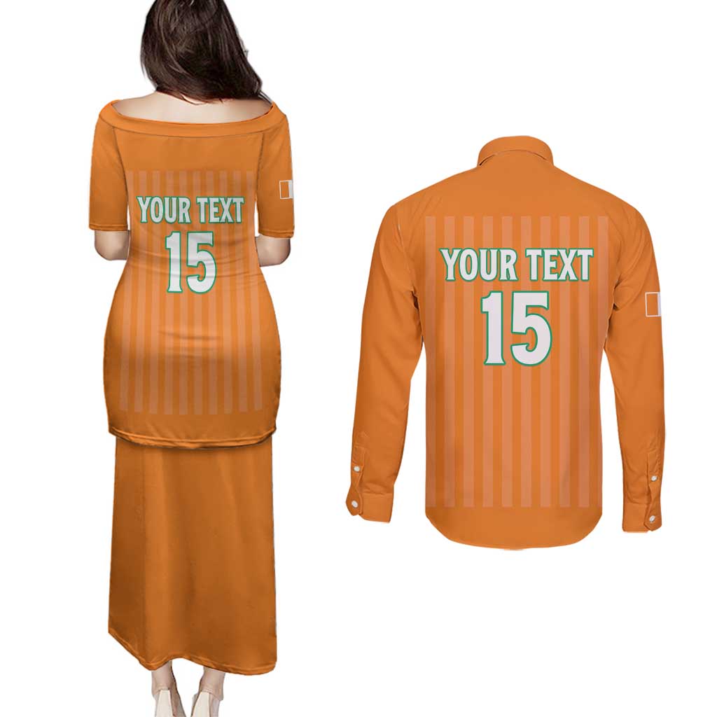 Custom Ivory Coast Football Couples Matching Puletasi and Long Sleeve Button Shirt Come On Elephants