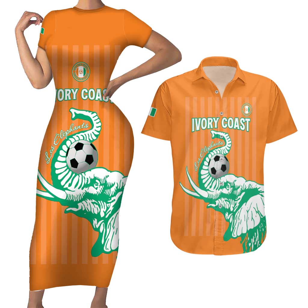 Custom Ivory Coast Football Couples Matching Short Sleeve Bodycon Dress and Hawaiian Shirt Come On Elephants