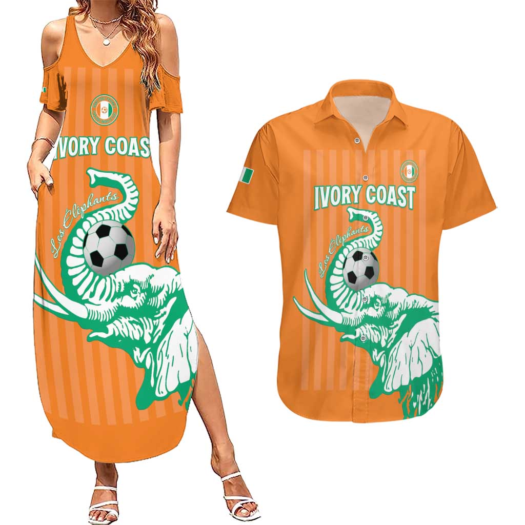 Custom Ivory Coast Football Couples Matching Summer Maxi Dress and Hawaiian Shirt Come On Elephants