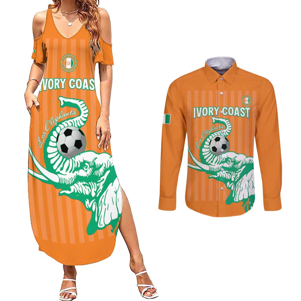 Custom Ivory Coast Football Couples Matching Summer Maxi Dress and Long Sleeve Button Shirt Come On Elephants