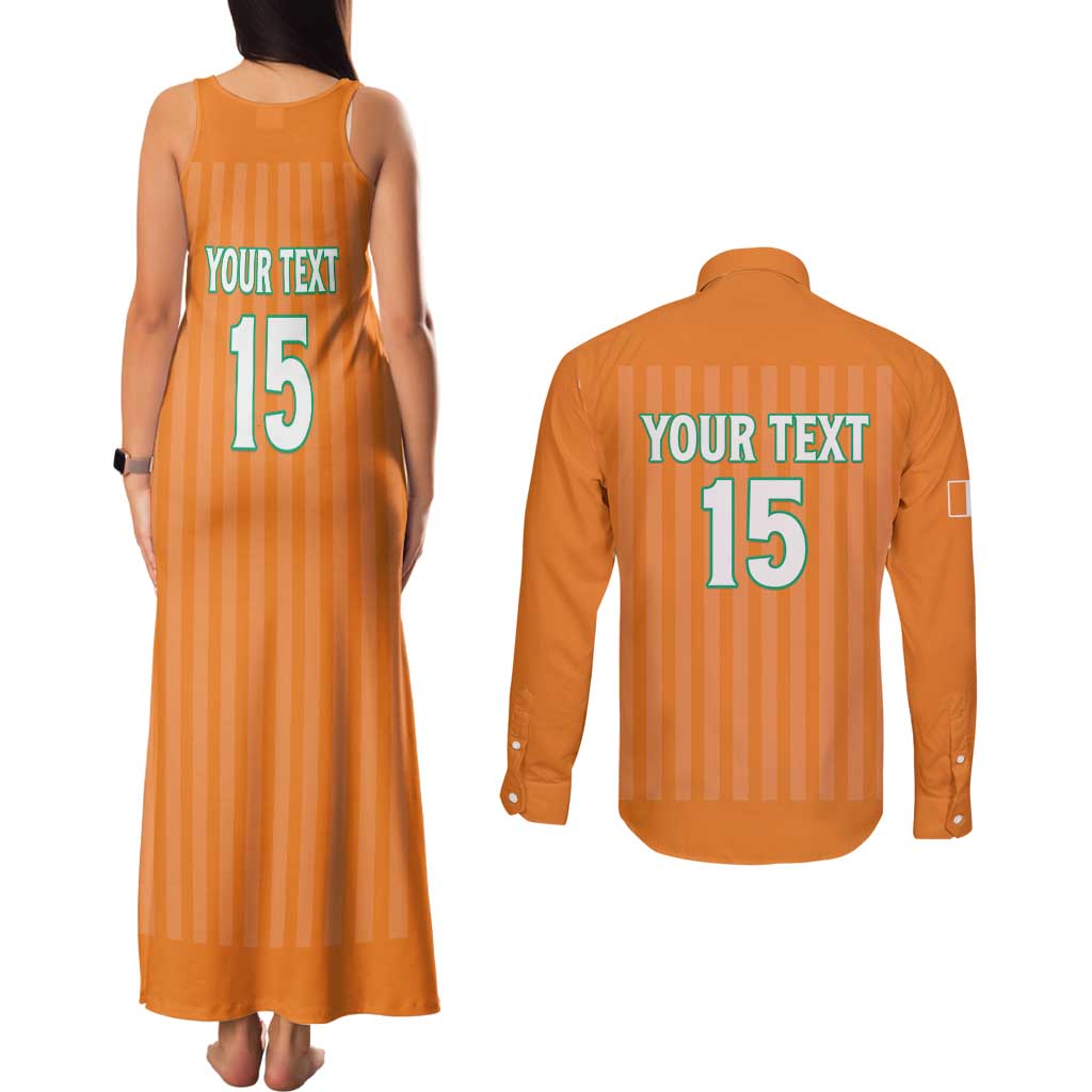 Custom Ivory Coast Football Couples Matching Tank Maxi Dress and Long Sleeve Button Shirt Come On Elephants