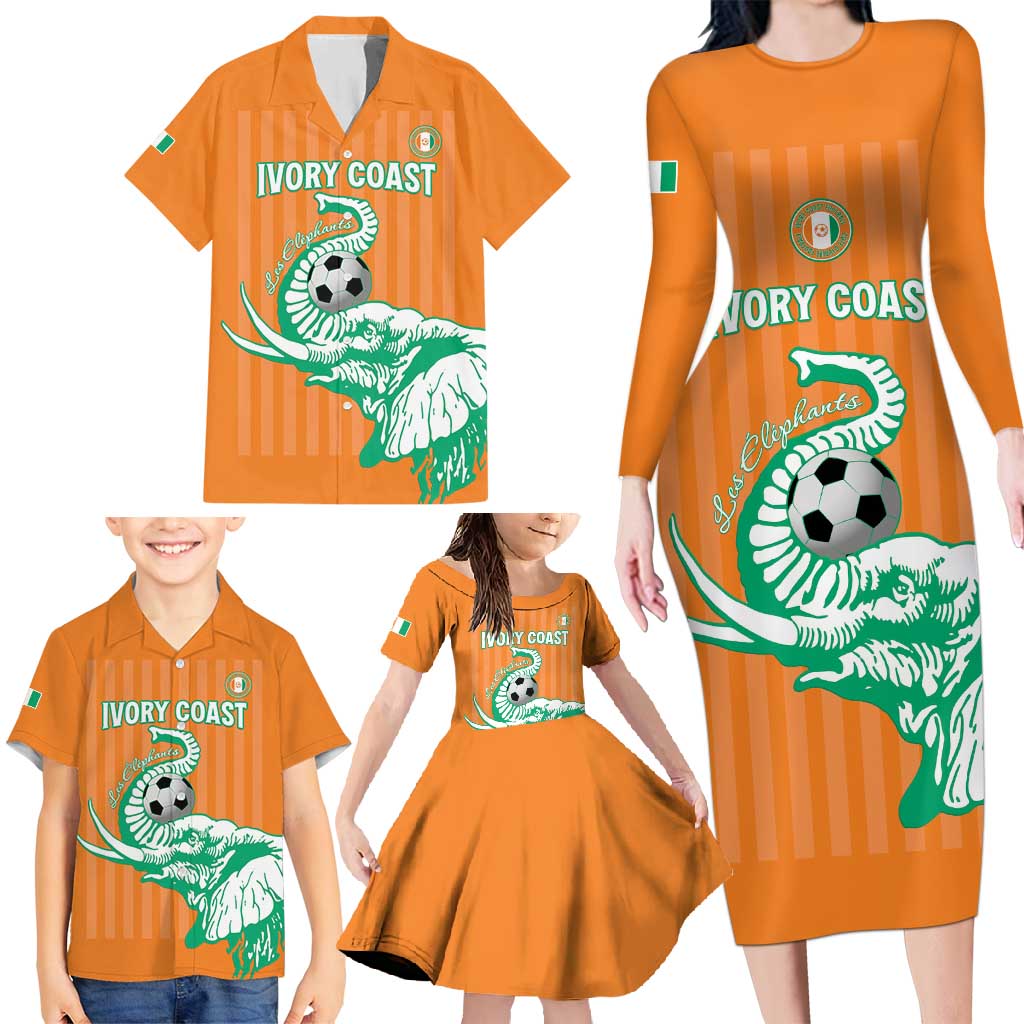 Custom Ivory Coast Football Family Matching Long Sleeve Bodycon Dress and Hawaiian Shirt Come On Elephants