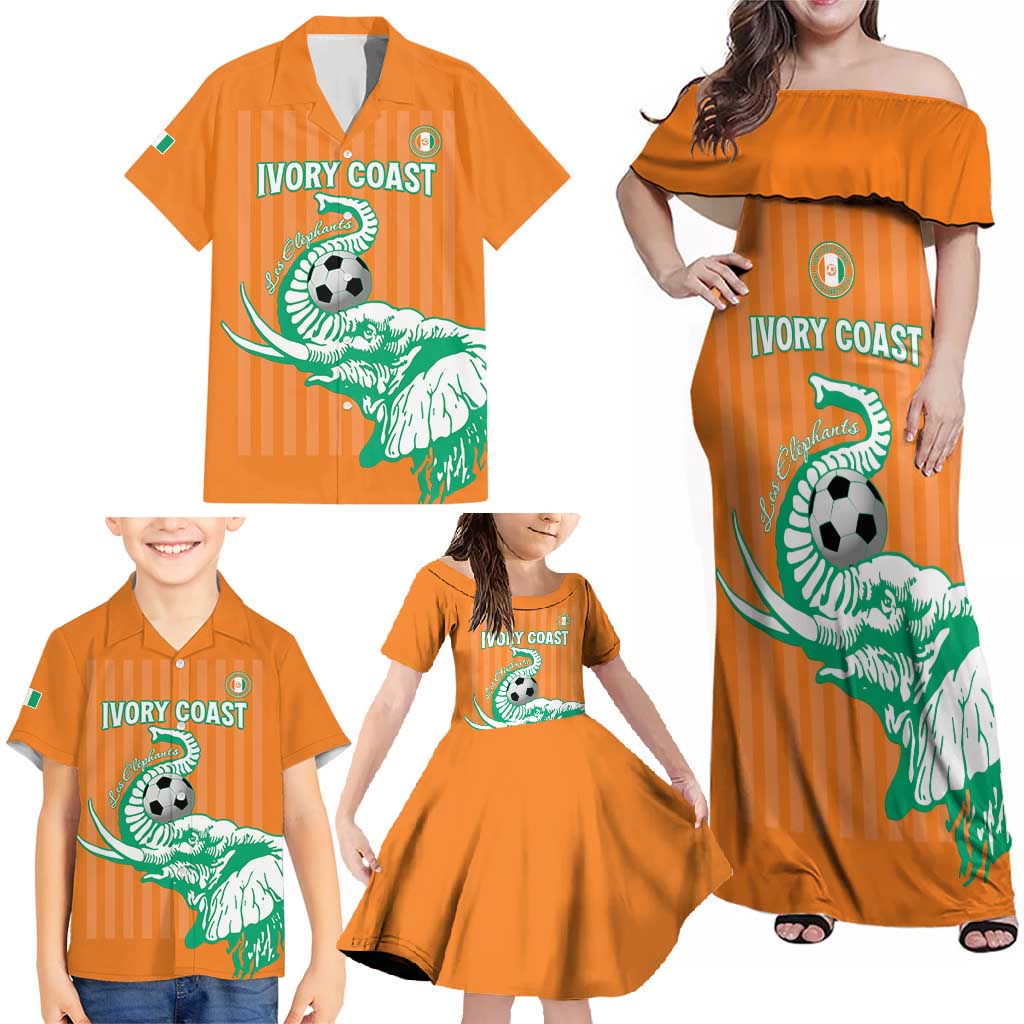 Custom Ivory Coast Football Family Matching Off Shoulder Maxi Dress and Hawaiian Shirt Come On Elephants