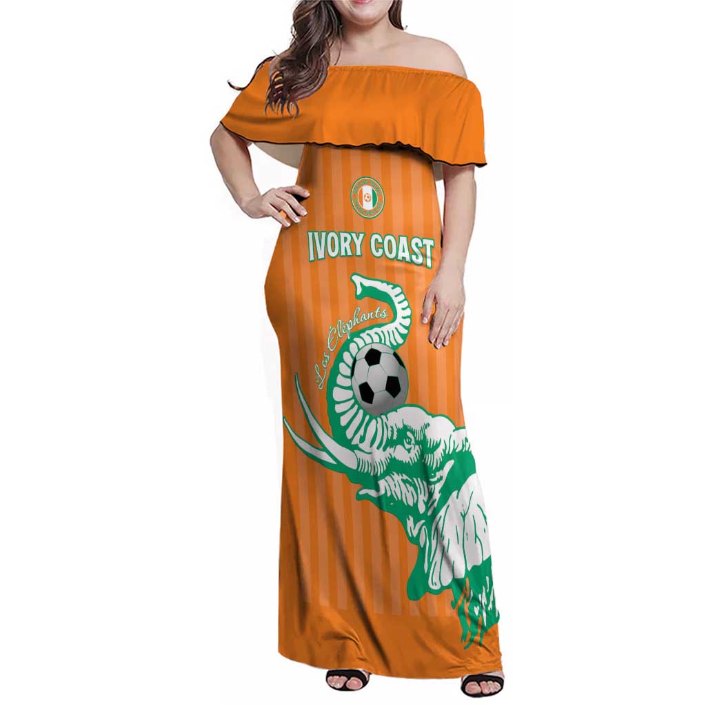 Custom Ivory Coast Football Family Matching Off Shoulder Maxi Dress and Hawaiian Shirt Come On Elephants