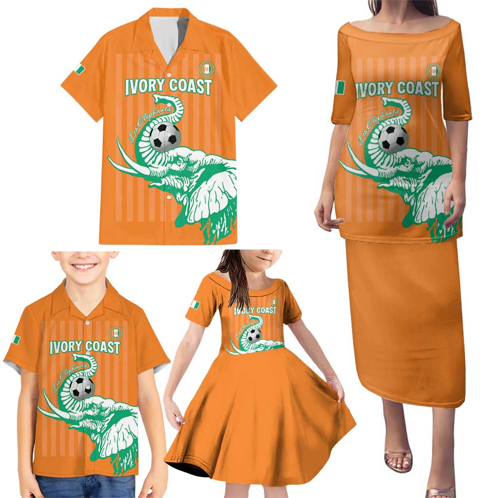 Custom Ivory Coast Football Family Matching Puletasi and Hawaiian Shirt Come On Elephants