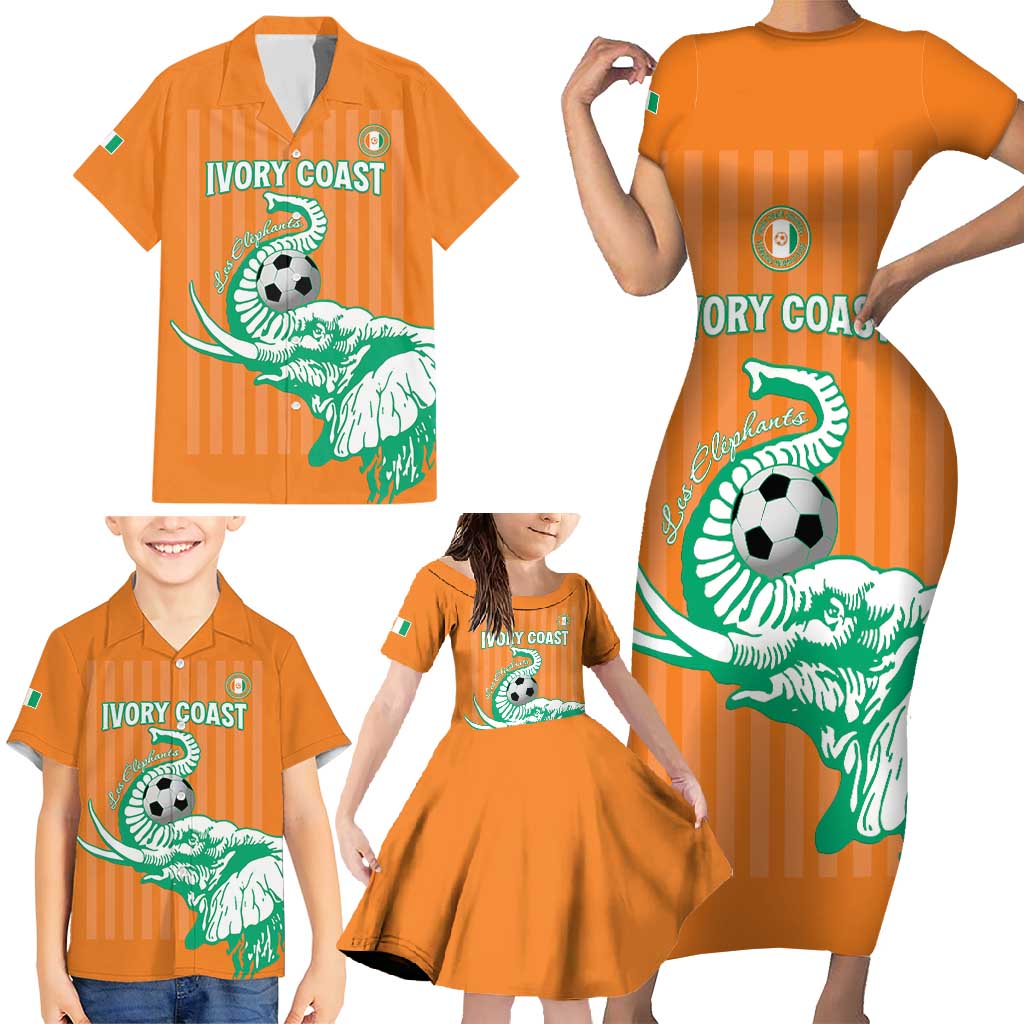 Custom Ivory Coast Football Family Matching Short Sleeve Bodycon Dress and Hawaiian Shirt Come On Elephants