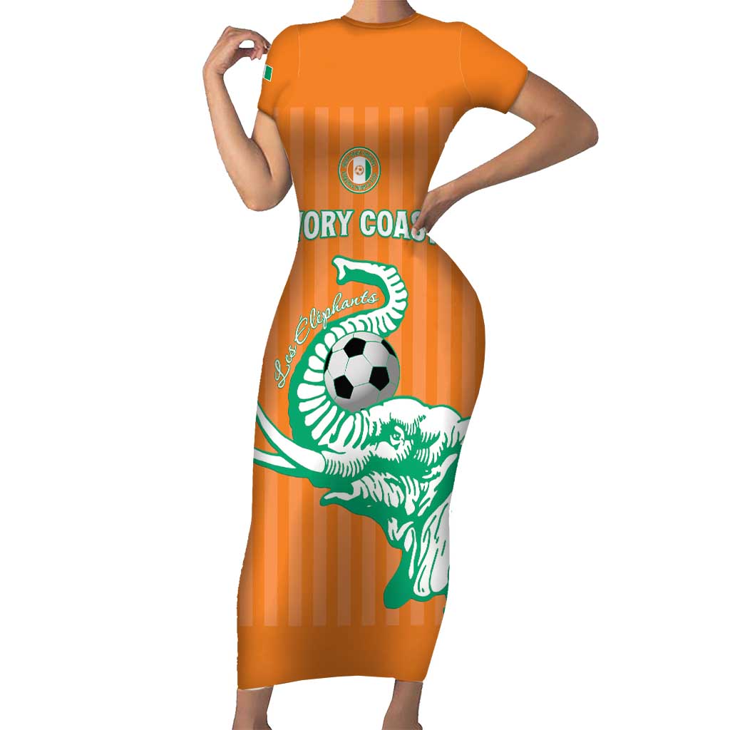 Custom Ivory Coast Football Family Matching Short Sleeve Bodycon Dress and Hawaiian Shirt Come On Elephants