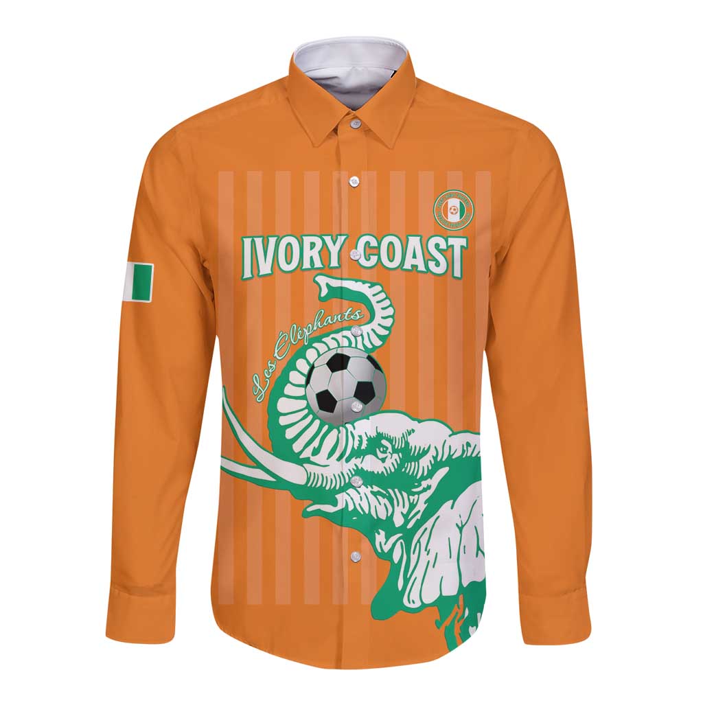 Custom Ivory Coast Football Long Sleeve Button Shirt Come On Elephants