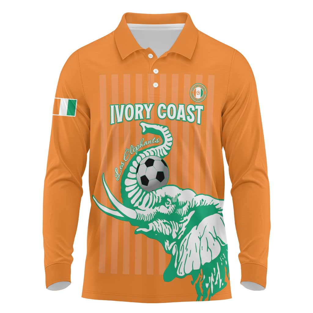 Custom Ivory Coast Football Long Sleeve Polo Shirt Come On Elephants