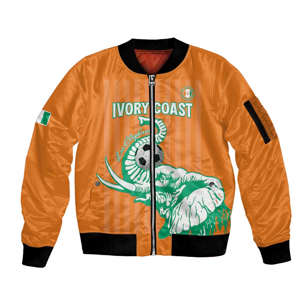 Custom Ivory Coast Football Sleeve Zip Bomber Jacket Come On Elephants
