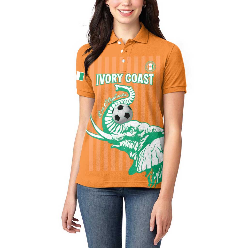 Custom Ivory Coast Football Women Polo Shirt Come On Elephants