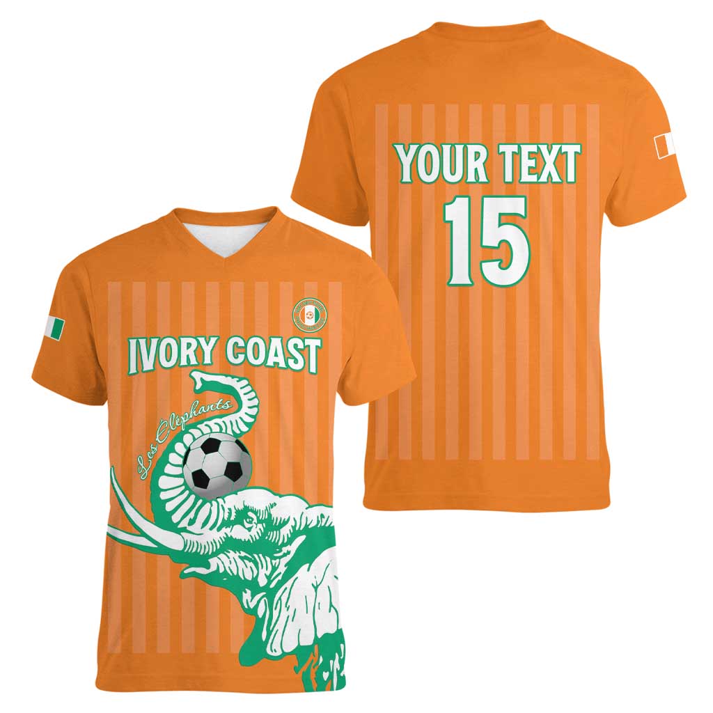 Custom Ivory Coast Football Women V-Neck T-Shirt Come On Elephants