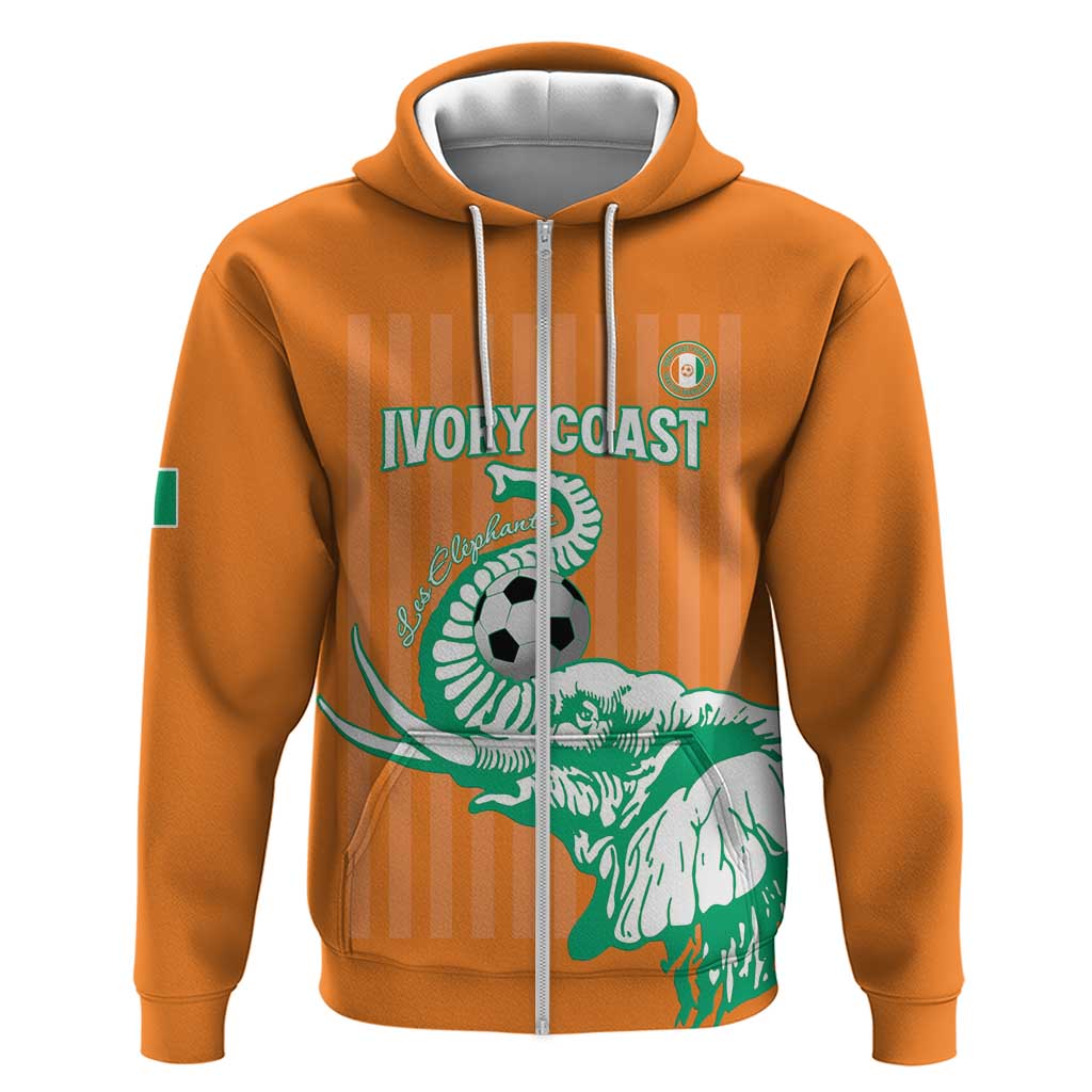 Custom Ivory Coast Football Zip Hoodie Come On Elephants