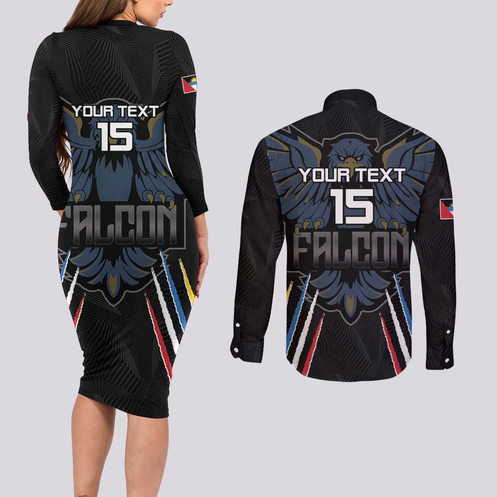 Custom Antigua and Barbuda Cricket Couples Matching Long Sleeve Bodycon Dress and Long Sleeve Button Shirt Come On Falcons