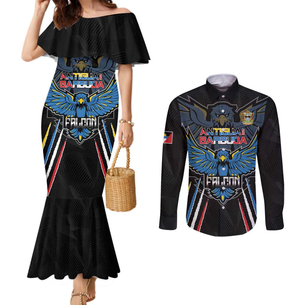 Custom Antigua and Barbuda Cricket Couples Matching Mermaid Dress and Long Sleeve Button Shirt Come On Falcons