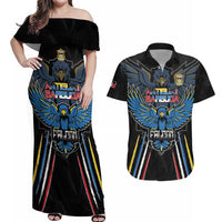 Custom Antigua and Barbuda Cricket Couples Matching Off Shoulder Maxi Dress and Hawaiian Shirt Come On Falcons