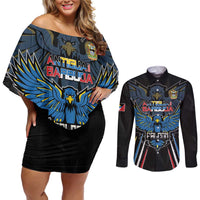Custom Antigua and Barbuda Cricket Couples Matching Off Shoulder Short Dress and Long Sleeve Button Shirt Come On Falcons