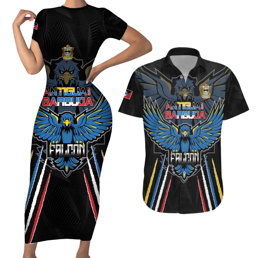 Custom Antigua and Barbuda Cricket Couples Matching Short Sleeve Bodycon Dress and Hawaiian Shirt Come On Falcons