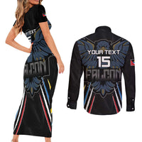 Custom Antigua and Barbuda Cricket Couples Matching Short Sleeve Bodycon Dress and Long Sleeve Button Shirt Come On Falcons