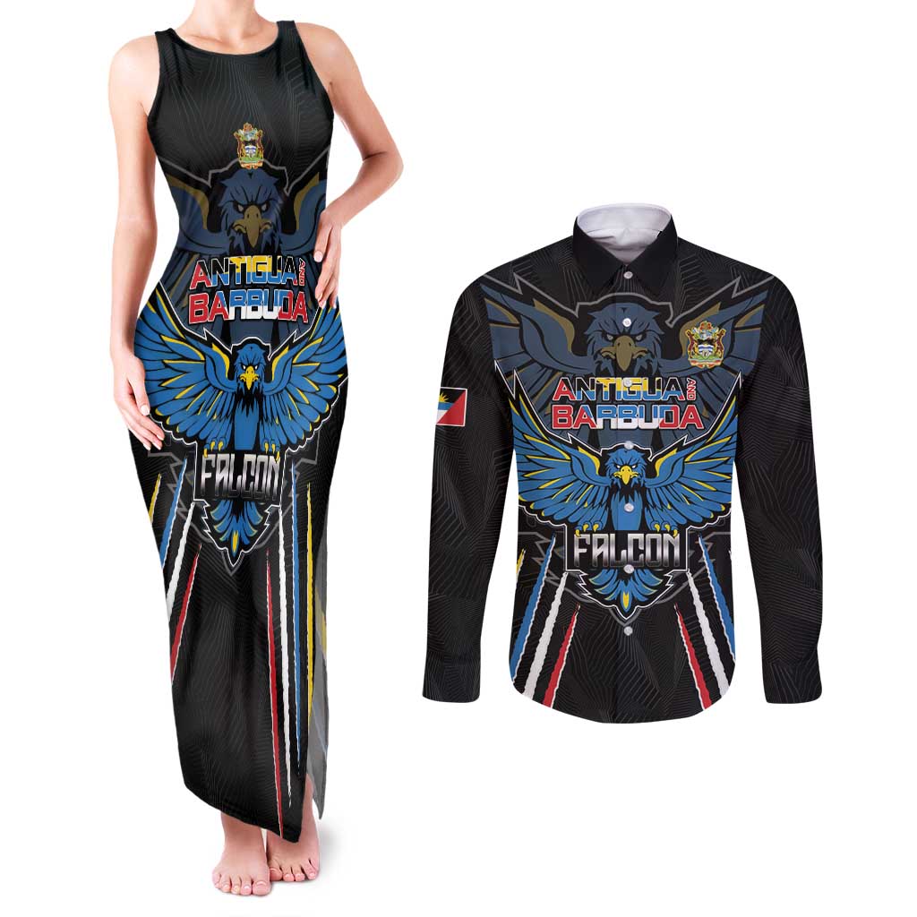 Custom Antigua and Barbuda Cricket Couples Matching Tank Maxi Dress and Long Sleeve Button Shirt Come On Falcons