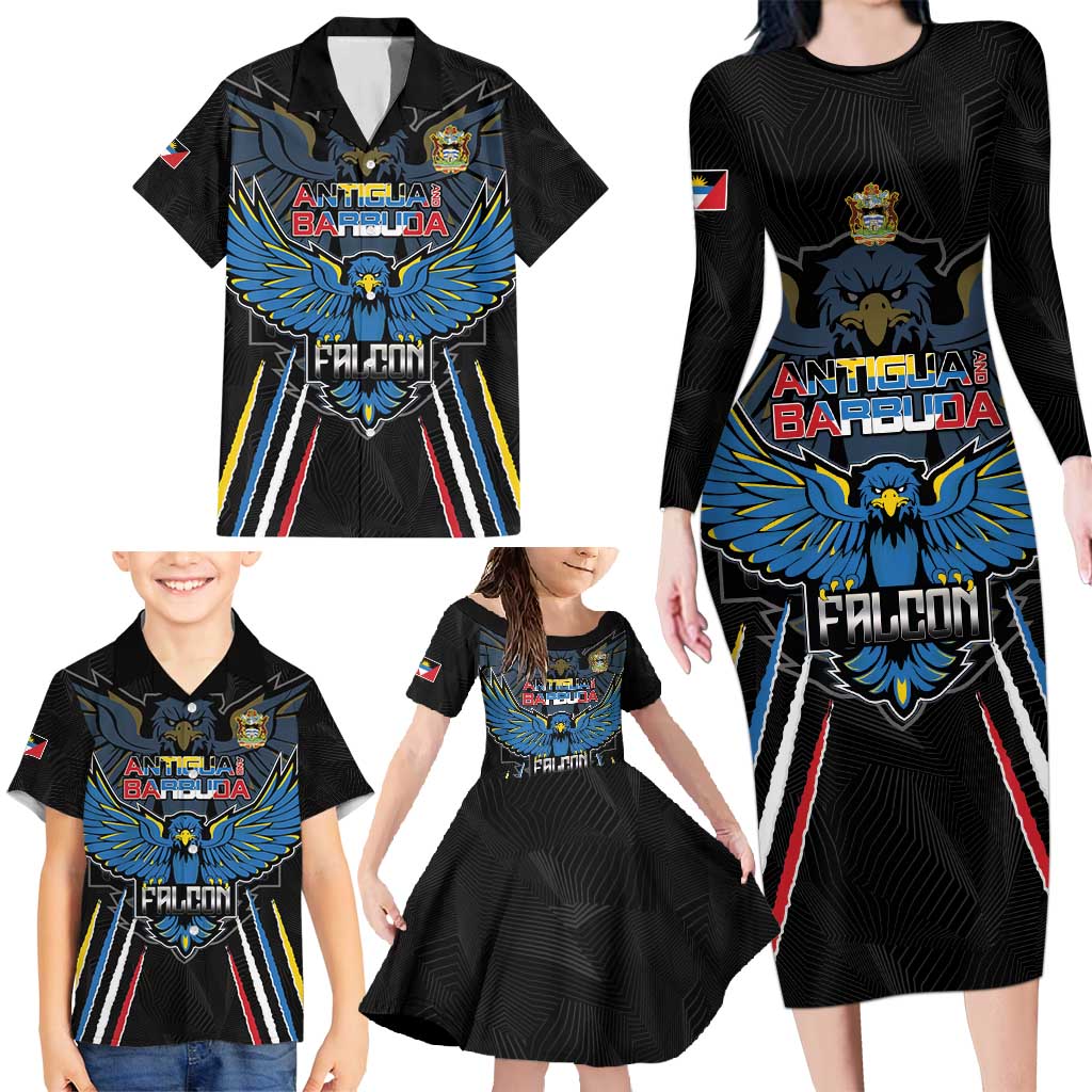 Custom Antigua and Barbuda Cricket Family Matching Long Sleeve Bodycon Dress and Hawaiian Shirt Come On Falcons