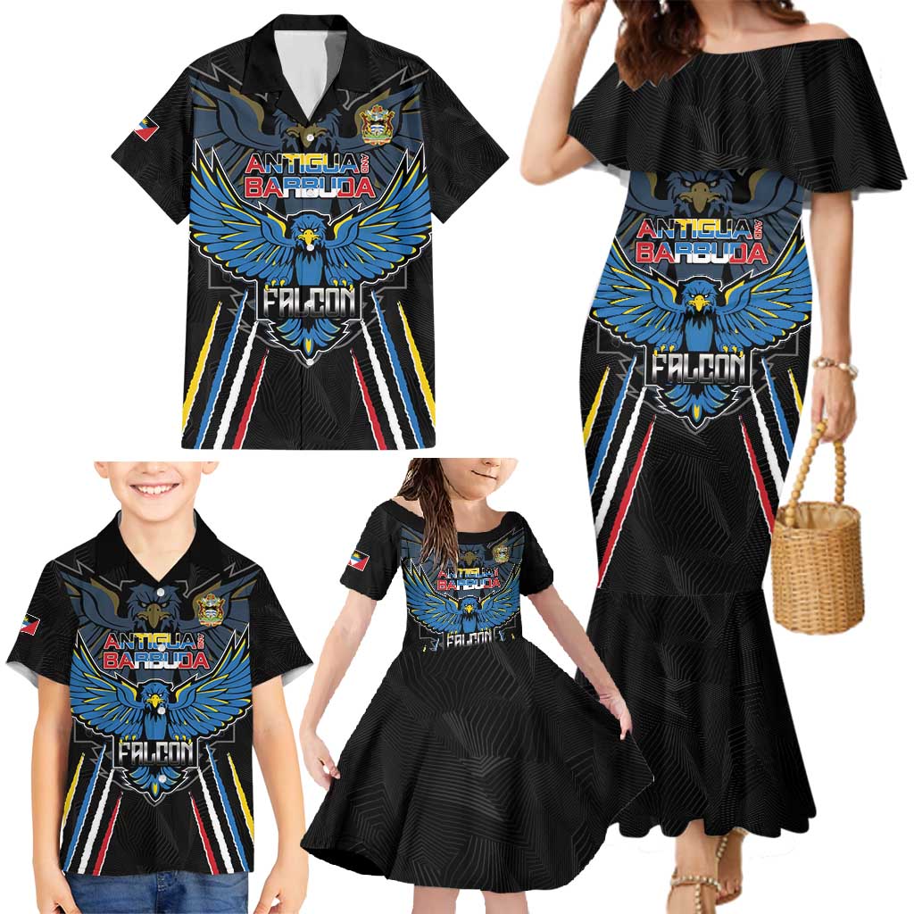 Custom Antigua and Barbuda Cricket Family Matching Mermaid Dress and Hawaiian Shirt Come On Falcons