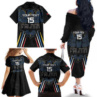 Custom Antigua and Barbuda Cricket Family Matching Off The Shoulder Long Sleeve Dress and Hawaiian Shirt Come On Falcons