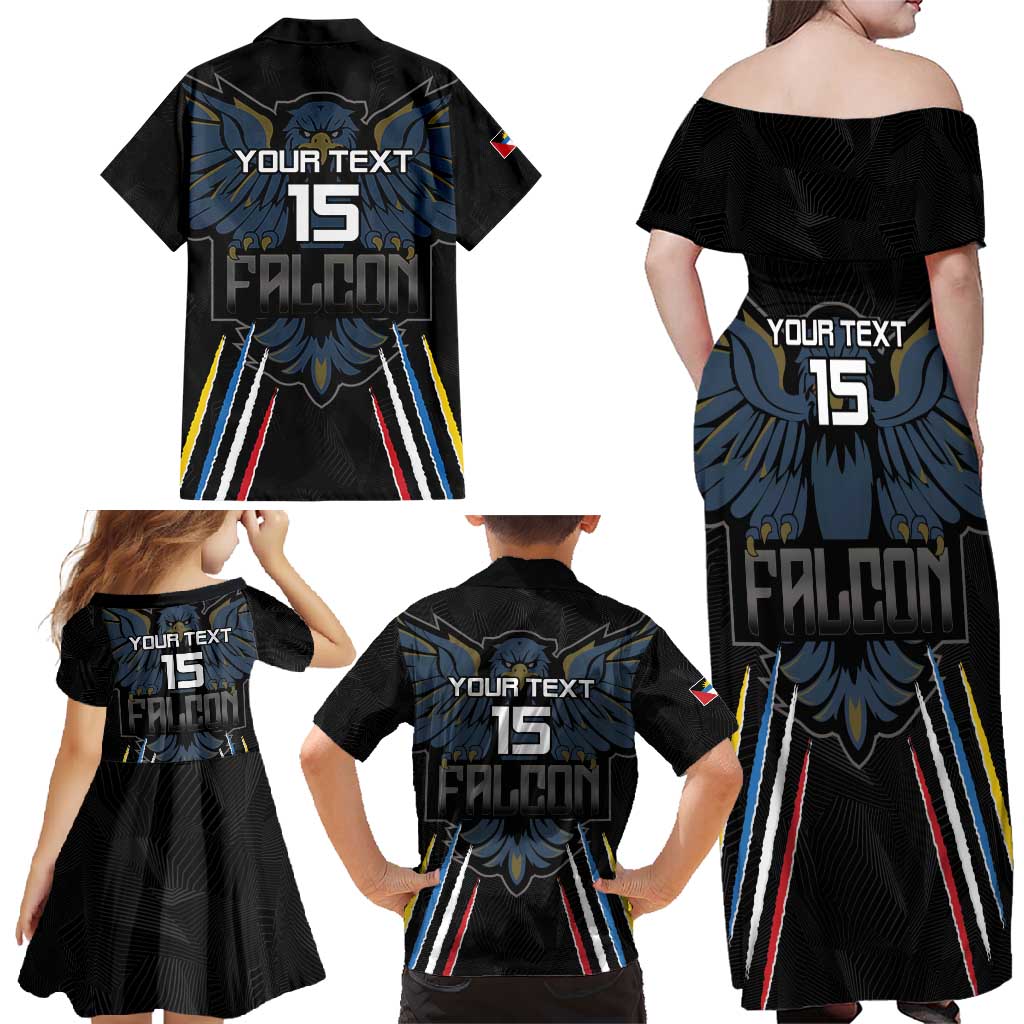 Custom Antigua and Barbuda Cricket Family Matching Off Shoulder Maxi Dress and Hawaiian Shirt Come On Falcons