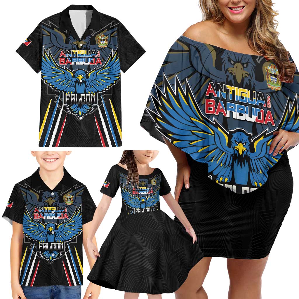 Custom Antigua and Barbuda Cricket Family Matching Off Shoulder Short Dress and Hawaiian Shirt Come On Falcons