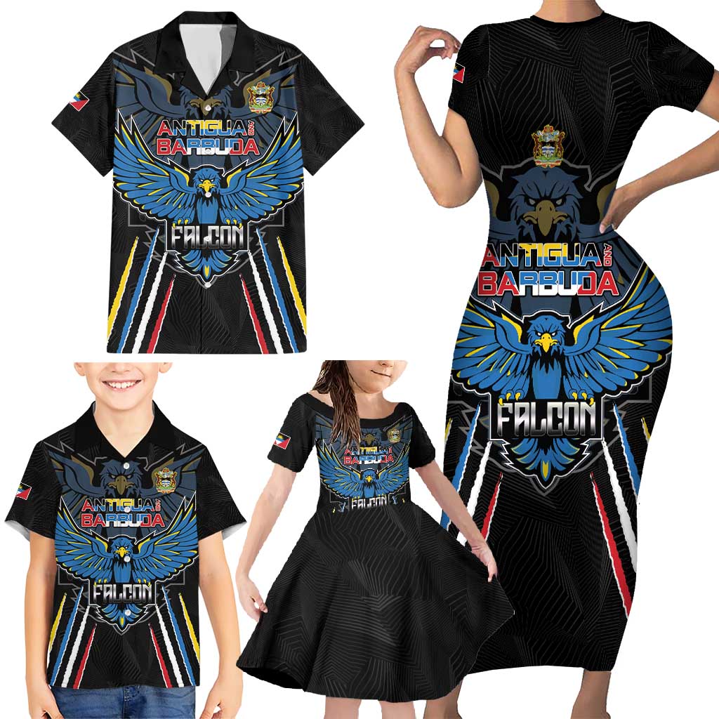 Custom Antigua and Barbuda Cricket Family Matching Short Sleeve Bodycon Dress and Hawaiian Shirt Come On Falcons