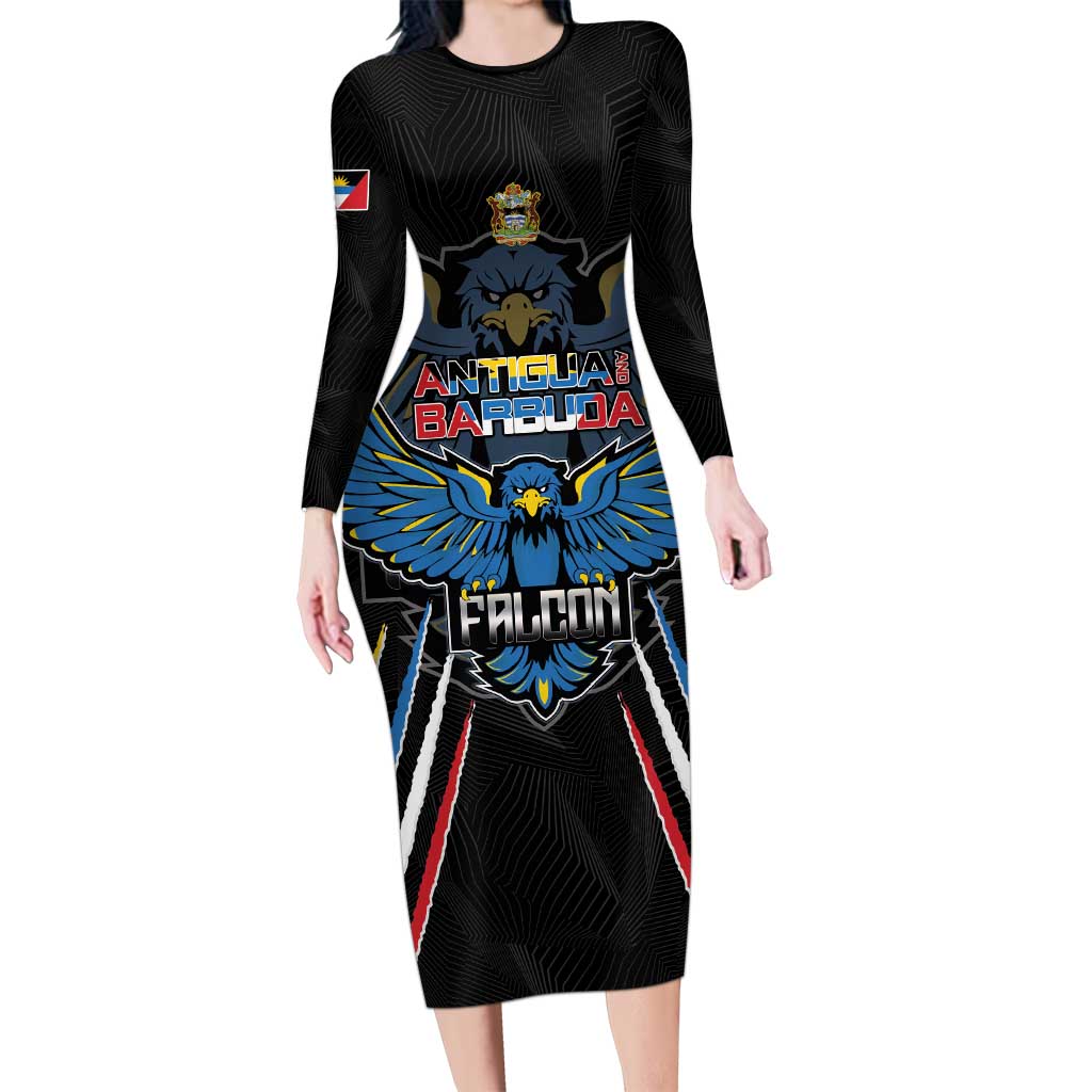 Custom Antigua and Barbuda Cricket Long Sleeve Bodycon Dress Come On Falcons