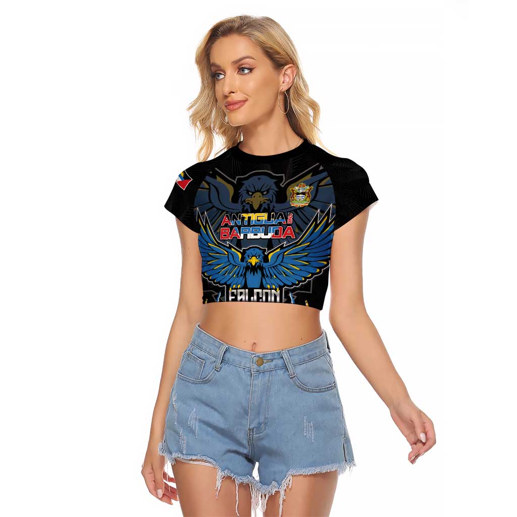 Custom Antigua and Barbuda Cricket Raglan Cropped T Shirt Come On Falcons