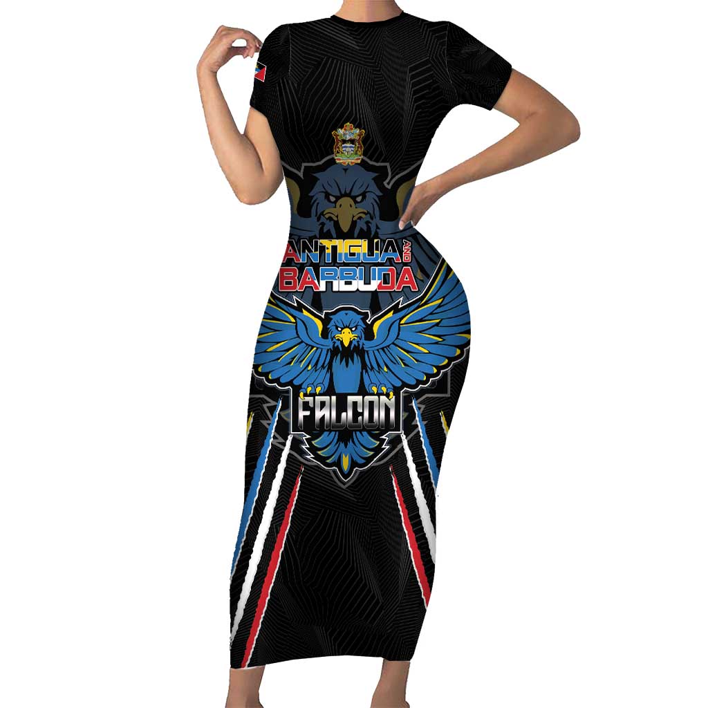 Custom Antigua and Barbuda Cricket Short Sleeve Bodycon Dress Come On Falcons