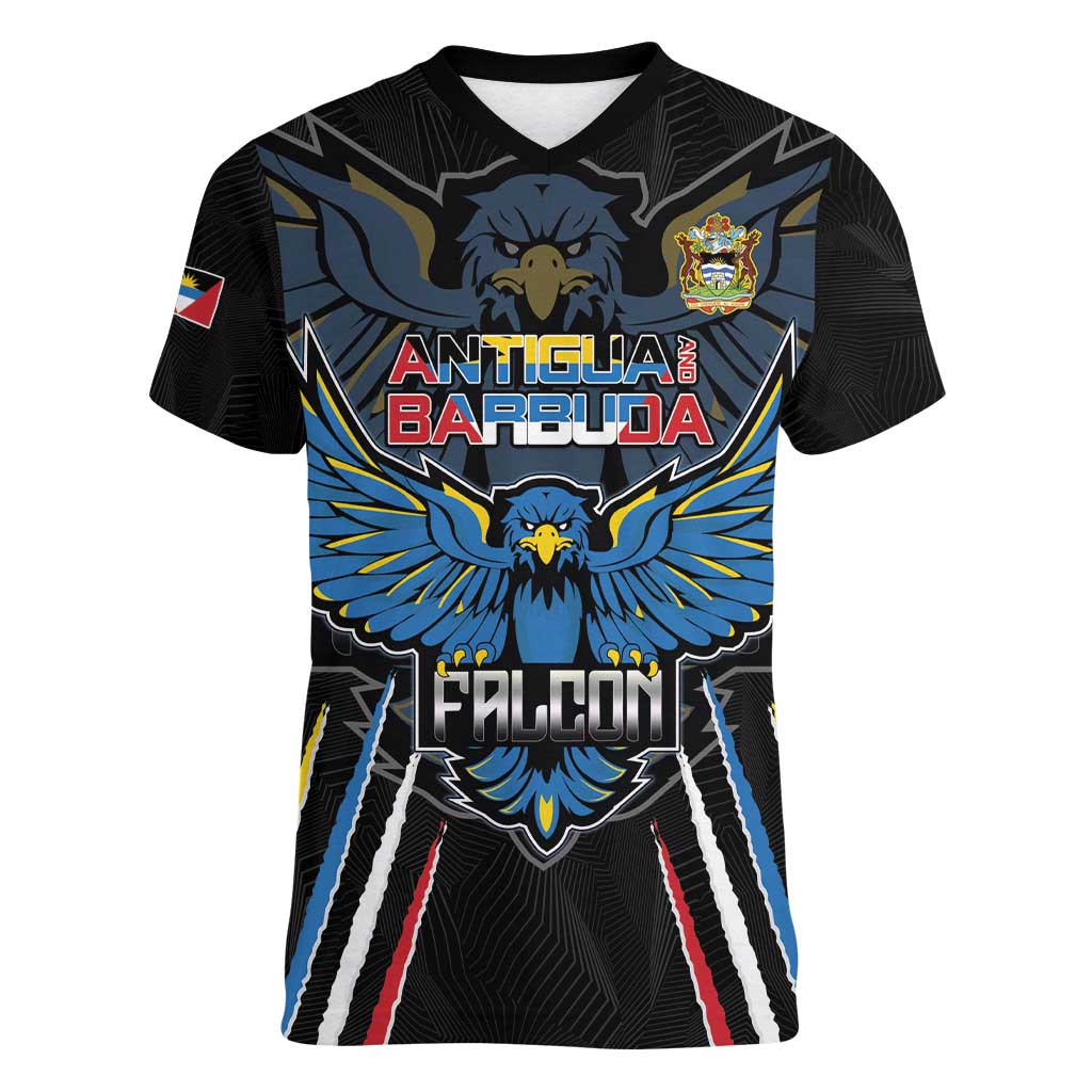 Custom Antigua and Barbuda Cricket Women V-Neck T-Shirt Come On Falcons