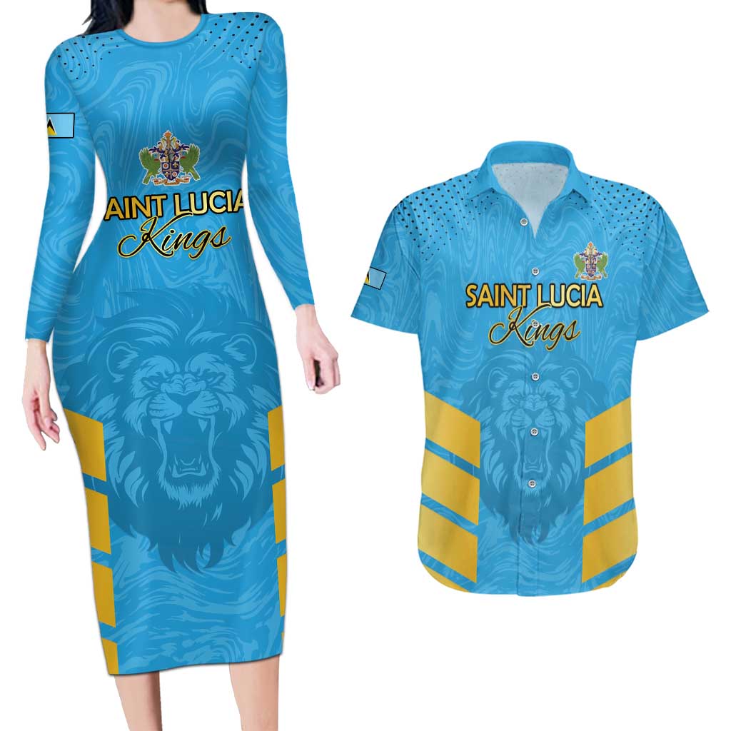 Custom Saint Lucia Cricket Couples Matching Long Sleeve Bodycon Dress and Hawaiian Shirt Go Beinspired