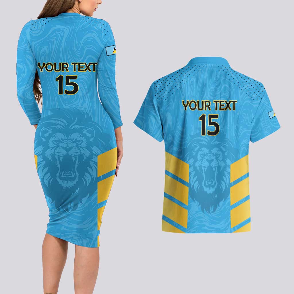 Custom Saint Lucia Cricket Couples Matching Long Sleeve Bodycon Dress and Hawaiian Shirt Go Beinspired