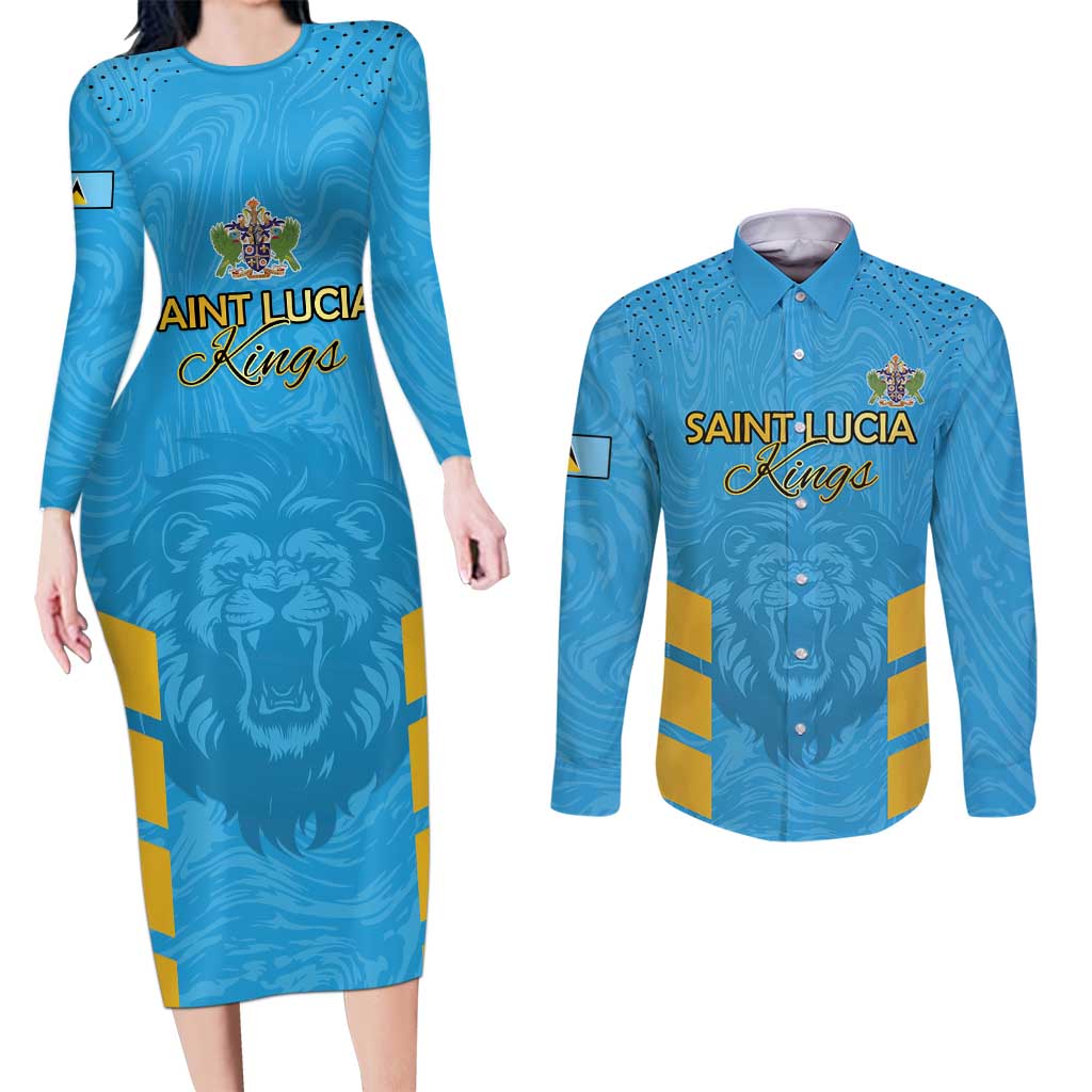 Custom Saint Lucia Cricket Couples Matching Long Sleeve Bodycon Dress and Long Sleeve Button Shirt Go Beinspired