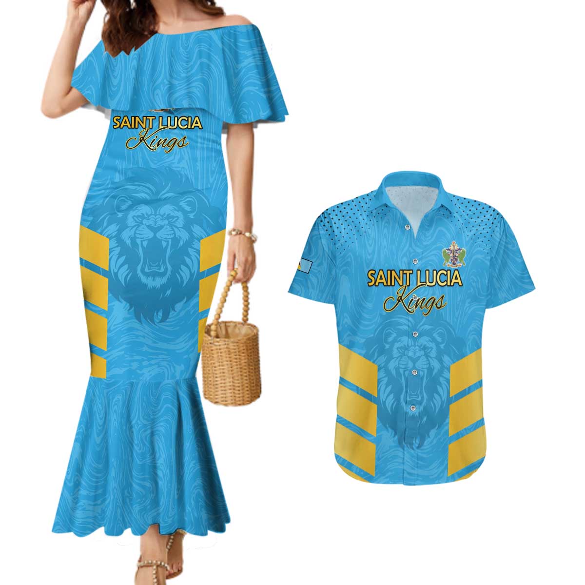 Custom Saint Lucia Cricket Couples Matching Mermaid Dress and Hawaiian Shirt Go Beinspired